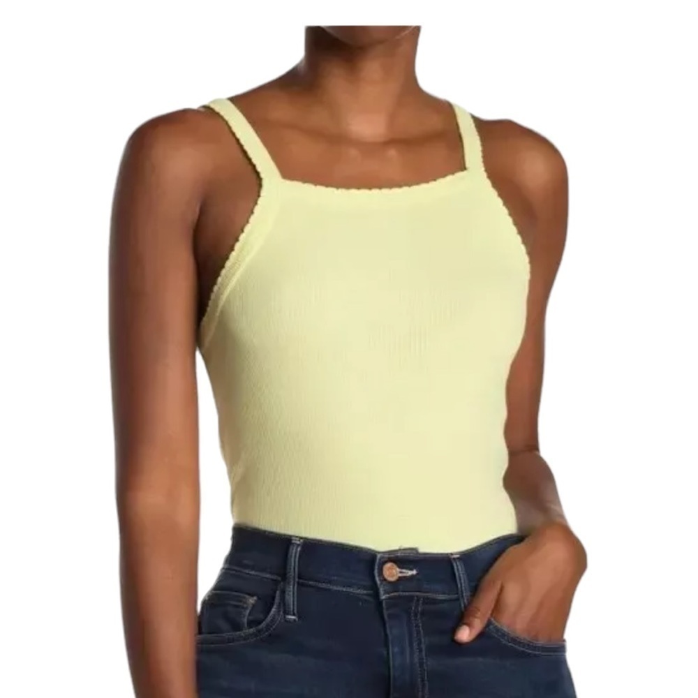 BP Picot Trim Cotton Blend Rib Bodysuit In Green Luminary